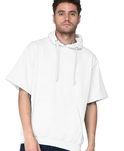 SXV Solid Plain Half Sleeves Sweatshirt Hoodie for Men & Women (White)