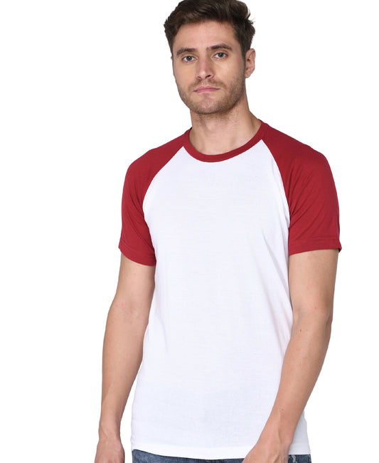 SXV Solid Dual Color Raglan Sleeve T-Shirt for Men (Red-White)