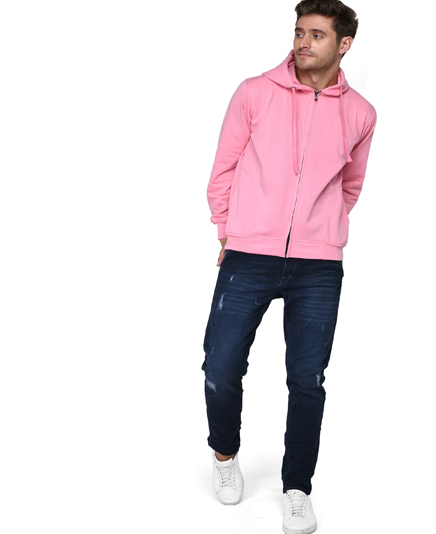 SXV Solid Plain Zipper Sweatshirt Hoodie for Men & Women (Pink)