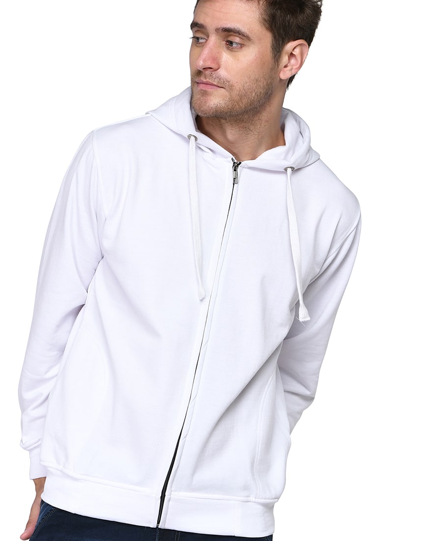 SXV Solid Plain Zipper Sweatshirt Hoodie for Men & Women (White)