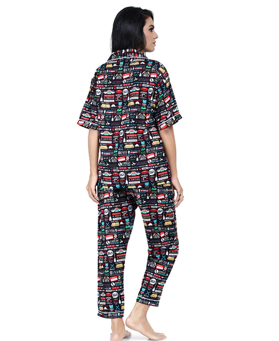 SXV STYLE Women's Cotton Blend All Over Print Friends tv series Pyjama Set