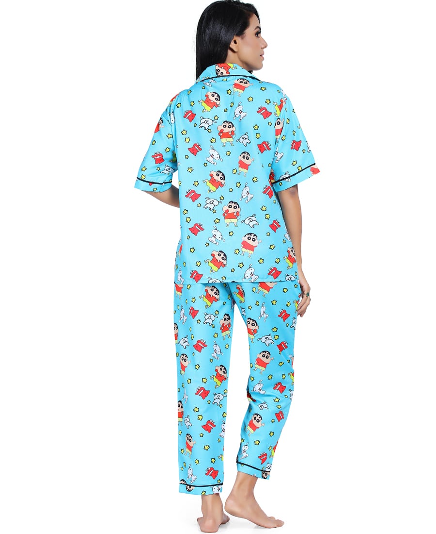 SXV STYLE Women's Cotton Blend All Over Print Shinchan Pyjama Set