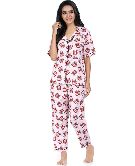 SXV Women's Cotton Printed Night Suit Pyjama Set : Nutella