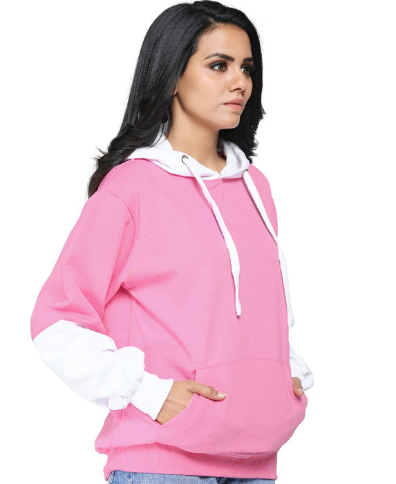 SXV Solid COLOURBLOCKED Sweatshirt Hoodie for Women (Pink.White)