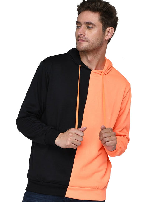 SXV Solid COLOURBLOCKED Sweatshirt Hoodie for Men & Women (Black.Orange)