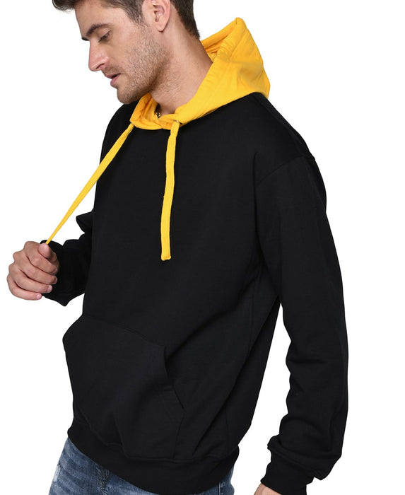 SXV Solid COLOURBLOCKED Sweatshirt Hoodie for Men & Women (Black.Yellow)