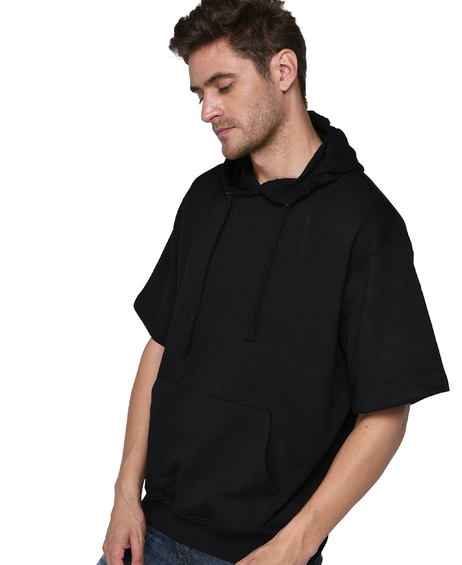 SXV Solid Plain Halfsleeve Sweatshirt Hoodie for Men & Women (Black)