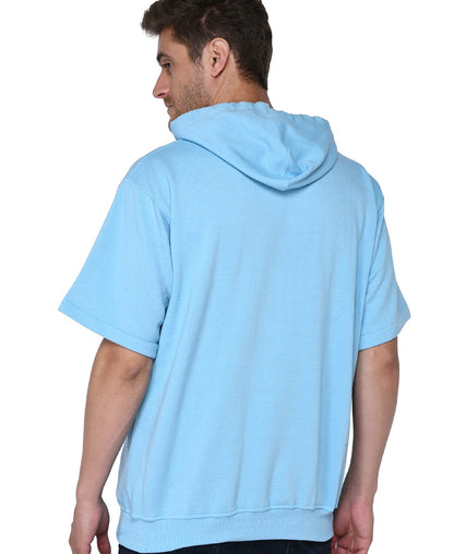 SXV Solid Plain Half Sleeve Sweatshirt Hoodie for Men & Women (AQUABLUE)