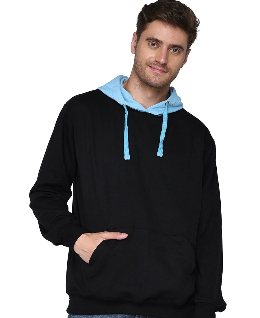 SXV Solid COLOURBLOCKED Sweatshirt Hoodie for Men & Women (Black.AQUABLUE)