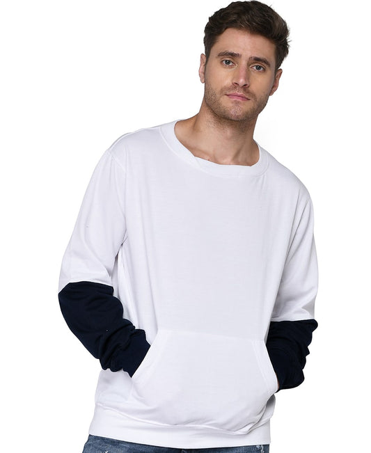 SXV Solid COLOURBLOCKED Sweatshirt Hoodie for Men & Women (White/NAVYBLUE)