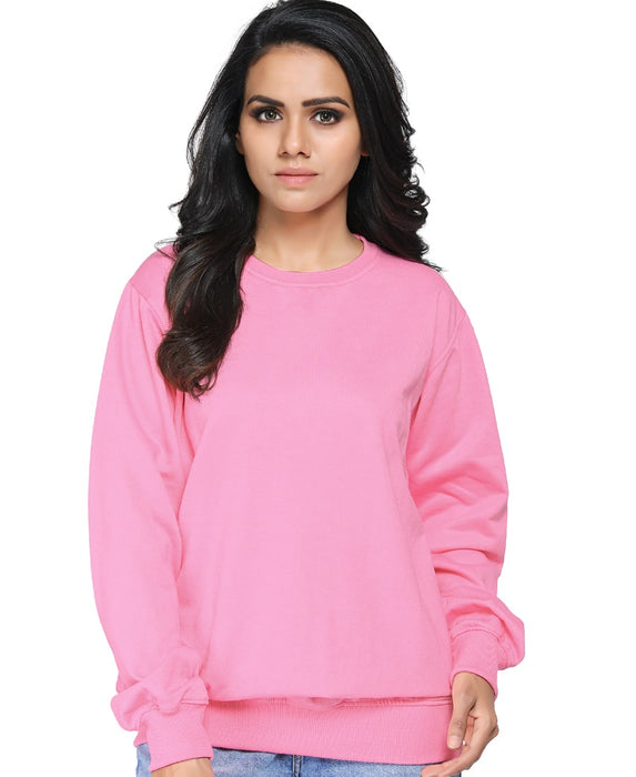 SXV Solid Plain Sweatshirt for Women -Pink