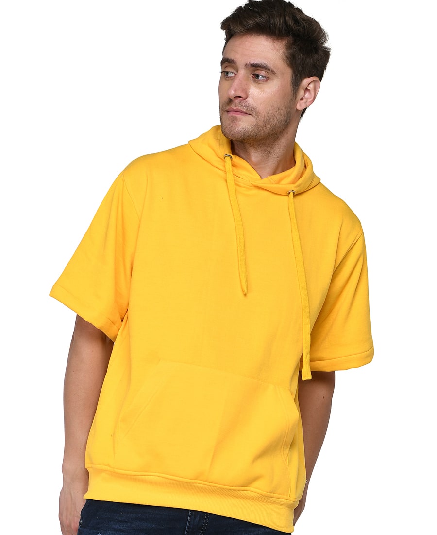 SXV Solid Plain Half Sleeve Sweatshirt Hoodie for Men & Women (Yellow)