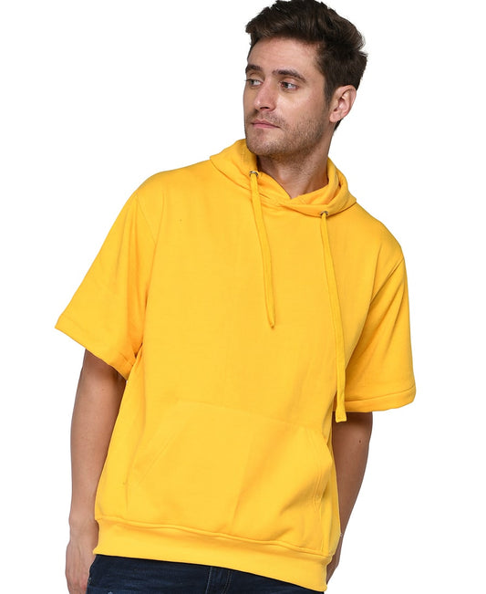 SXV Solid Plain Half Sleeve Sweatshirt Hoodie for Men & Women (Yellow)