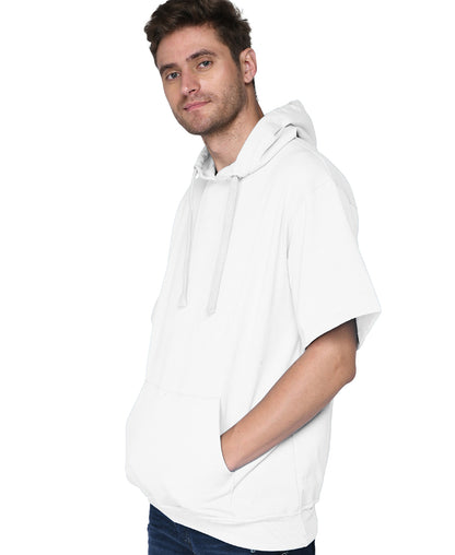 SXV Solid Plain Half Sleeves Sweatshirt Hoodie for Men & Women (White)