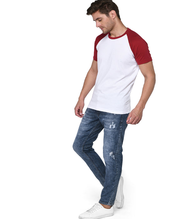 SXV Solid Dual Color Raglan Sleeve T-Shirt for Men (Red-White)