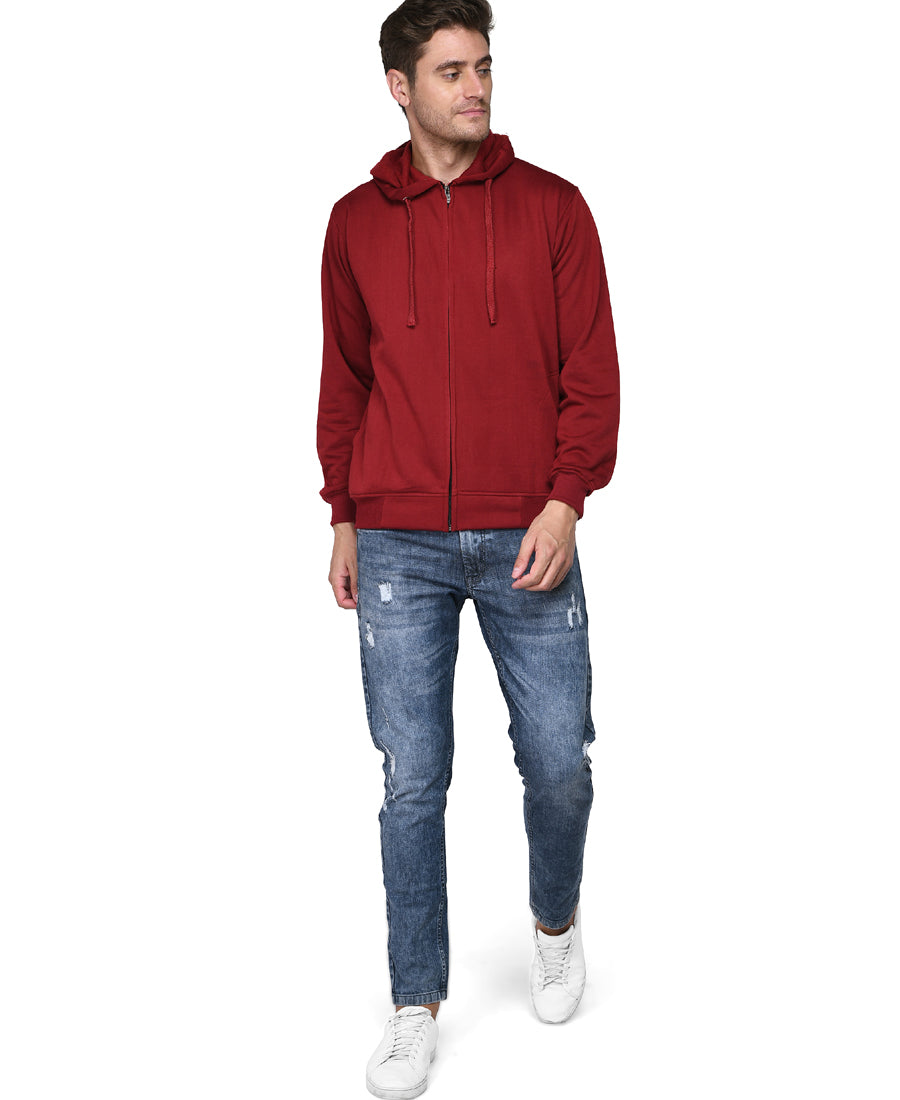 SXV Solid Plain Zipper Sweatshirt Hoodie for Men & Women (Maroon)