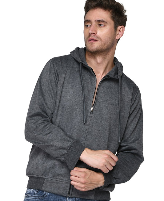 SXV Solid Plain Zipper Sweatshirt Hoodie for Men & Women (Charcol Grey)