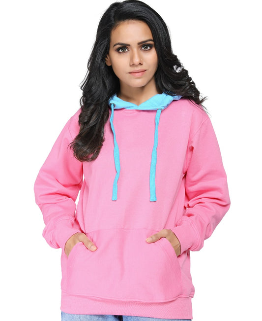 SXV Solid COLOURBLOCKED Sweatshirt Hoodie for Women (Pink,AQUABLUE)