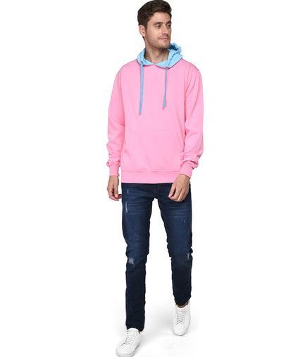 SXV Solid COLOURBLOCKED Sweatshirt Hoodie for Men & Women (Pink,AQUABLUE)