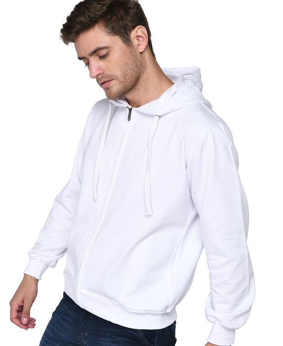 SXV Solid Plain Zipper Sweatshirt Hoodie for Men Women White