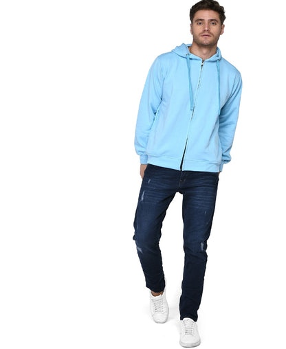 SXV Solid Plain Zipper Sweatshirt Hoodie for Men & Women (AQUABLUE)