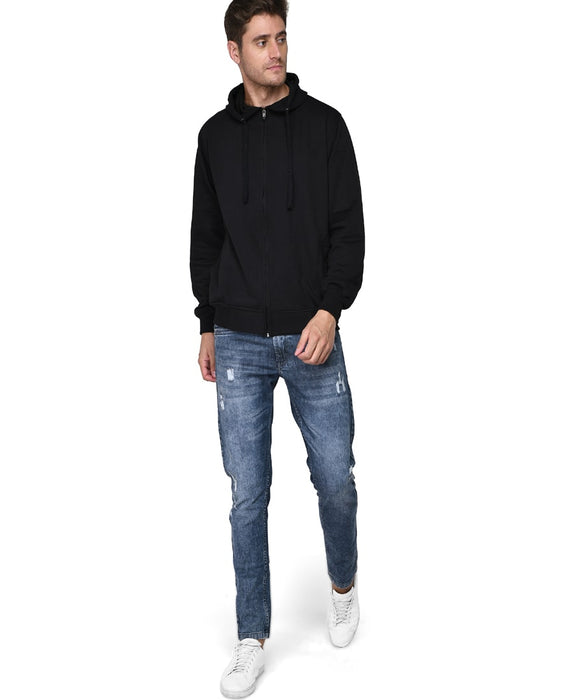 SXV Solid Plain Zipper Sweatshirt Hoodie for Men & Women (Black)