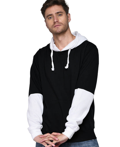 SXV Solid COLOURBLOCKED Sweatshirt Hoodie for Men & Women (Black & White)