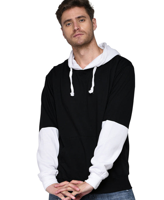 SXV Solid COLOURBLOCKED Sweatshirt Hoodie for Men & Women (Black & White)