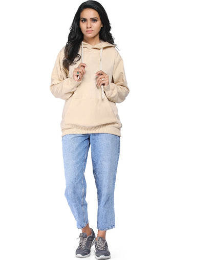 SXV Solid Plain Sweatshirt Hoodie for Men & Women (Cream)