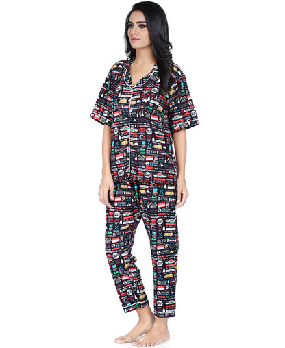 SXV STYLE Women's Cotton Blend All Over Print Friends tv series Pyjama Set