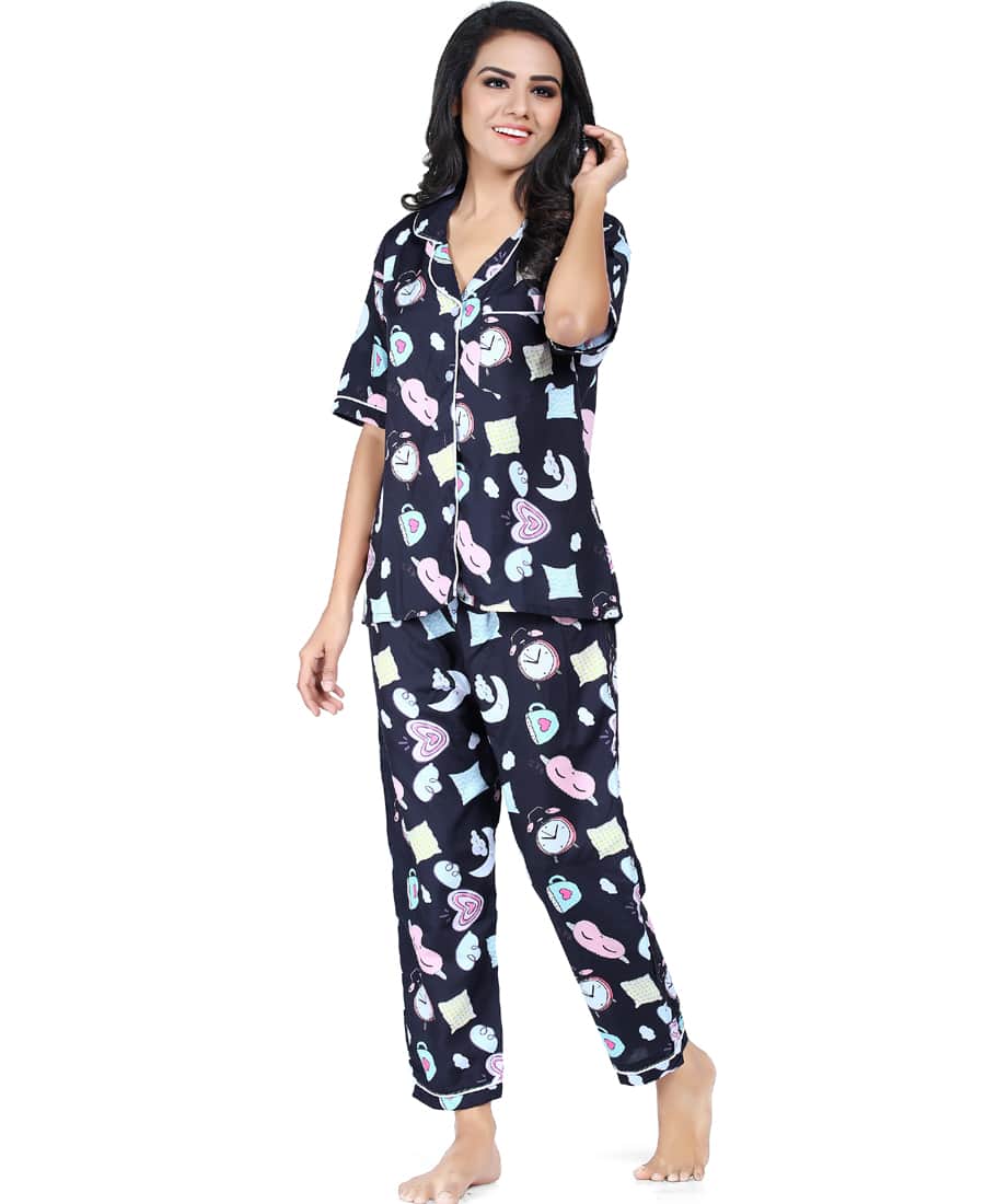 SXV Women's Cotton Printed Night Suit Pyjama Set : Clock MASK Mug (lowest price-non returnable)