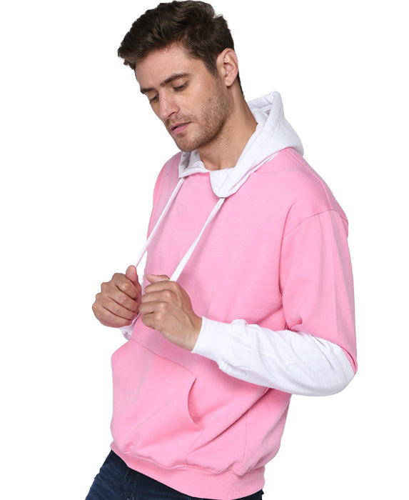 SXV Solid COLOURBLOCKED Sweatshirt Hoodie for Men & Women (Pink.White)