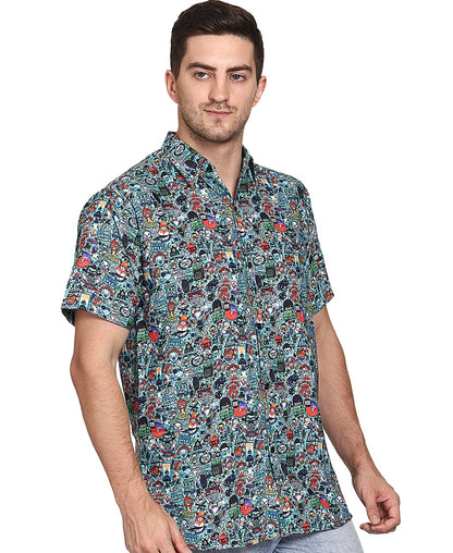 SXV Men's Cotton Rayon Digital Printed Half Sleeves Shirt 119(lowest price-non returnable)