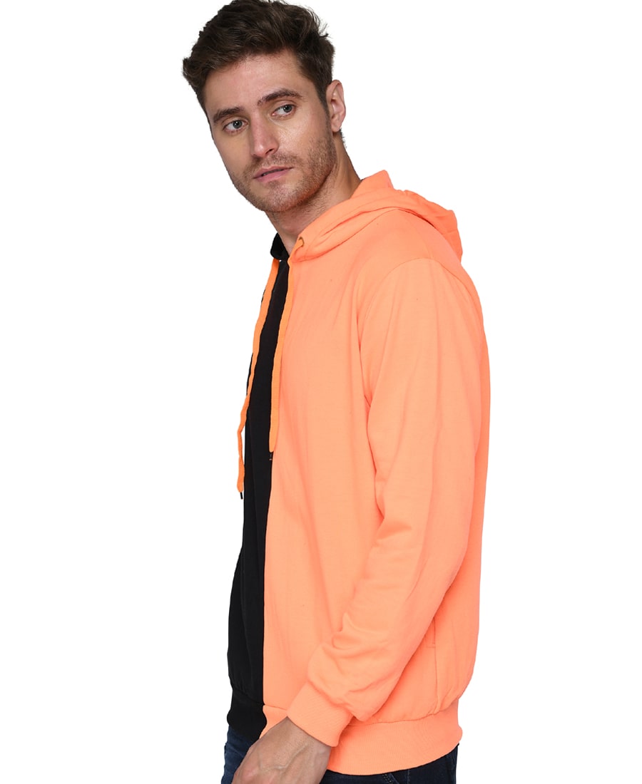 SXV Solid COLOURBLOCKED Sweatshirt Hoodie for Men & Women (Black.Orange)