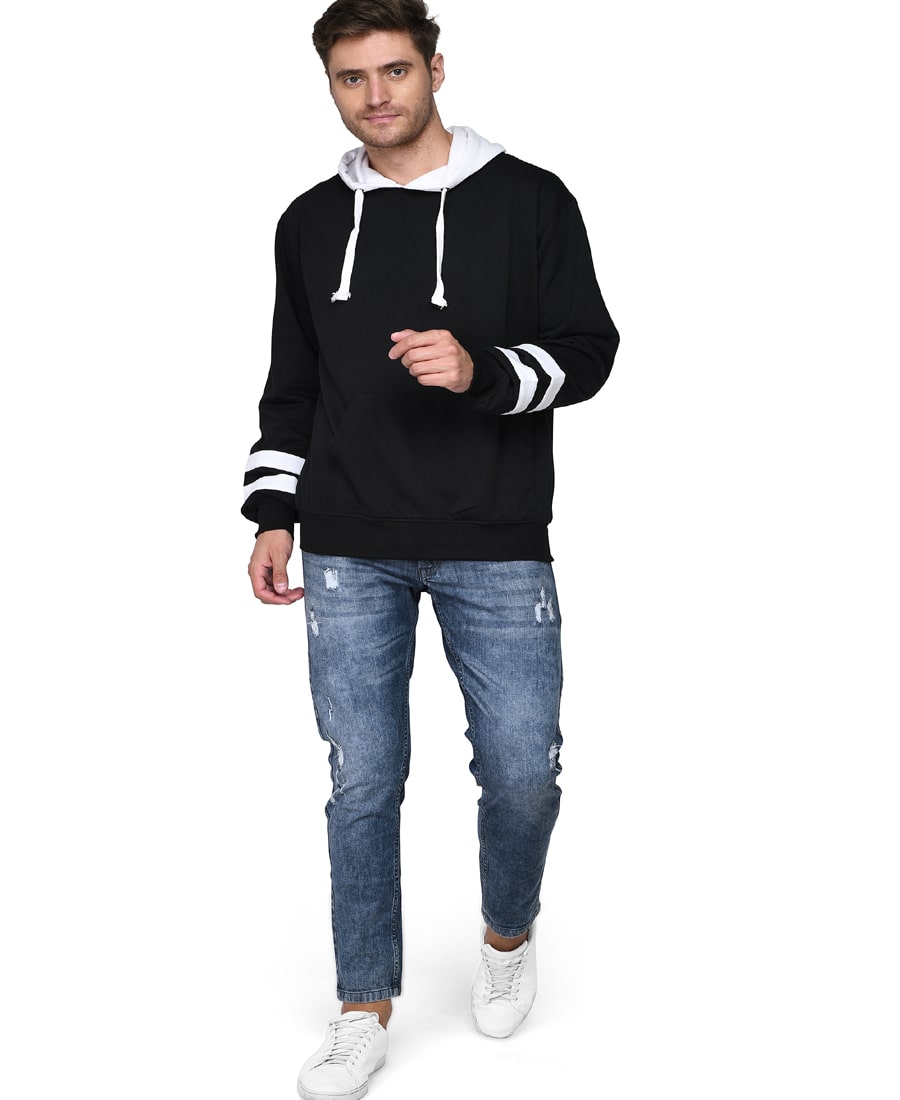 SXV Solid COLOURBLOCKED Sweatshirt Hoodie for Men & Women (Black & White)