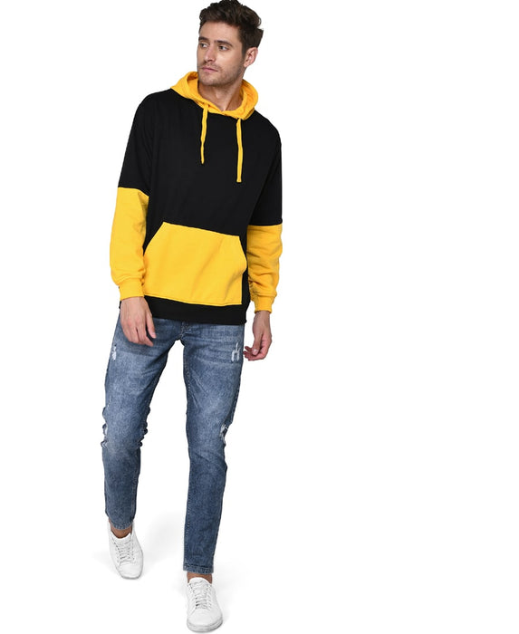 SXV Solid COLOURBLOCKED Sweatshirt Hoodie for Men & Women (Black&Yellow)