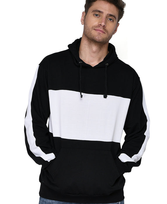 SXV Solid COLOURBLOCKED Striped Sweatshirt Hoodie for Men & Women (Black.White)