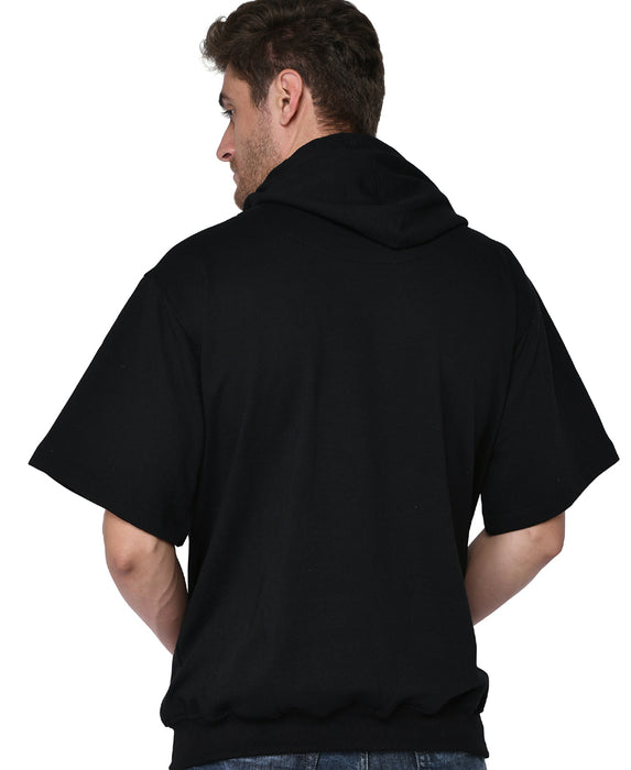 SXV Solid Plain Halfsleeve Sweatshirt Hoodie for Men & Women (Black)