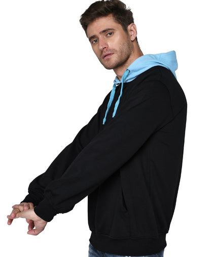 SXV Solid COLOURBLOCKED Sweatshirt Hoodie for Men & Women (Black.AQUABLUE)