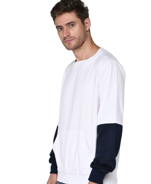 SXV Solid COLOURBLOCKED Sweatshirt Hoodie for Men & Women (White/NAVYBLUE)