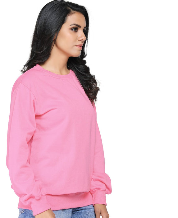 SXV Solid Plain Sweatshirt for Women -Pink