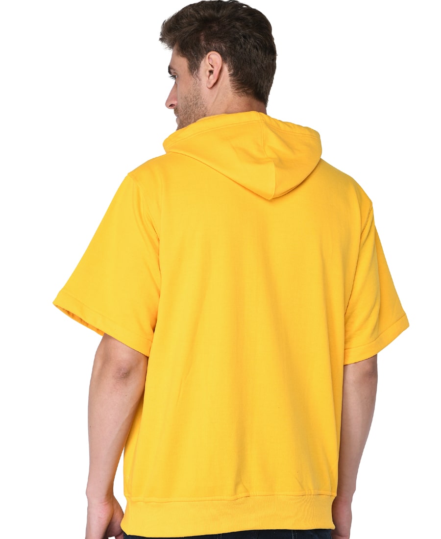 SXV Solid Plain Half Sleeve Sweatshirt Hoodie for Men & Women (Yellow)