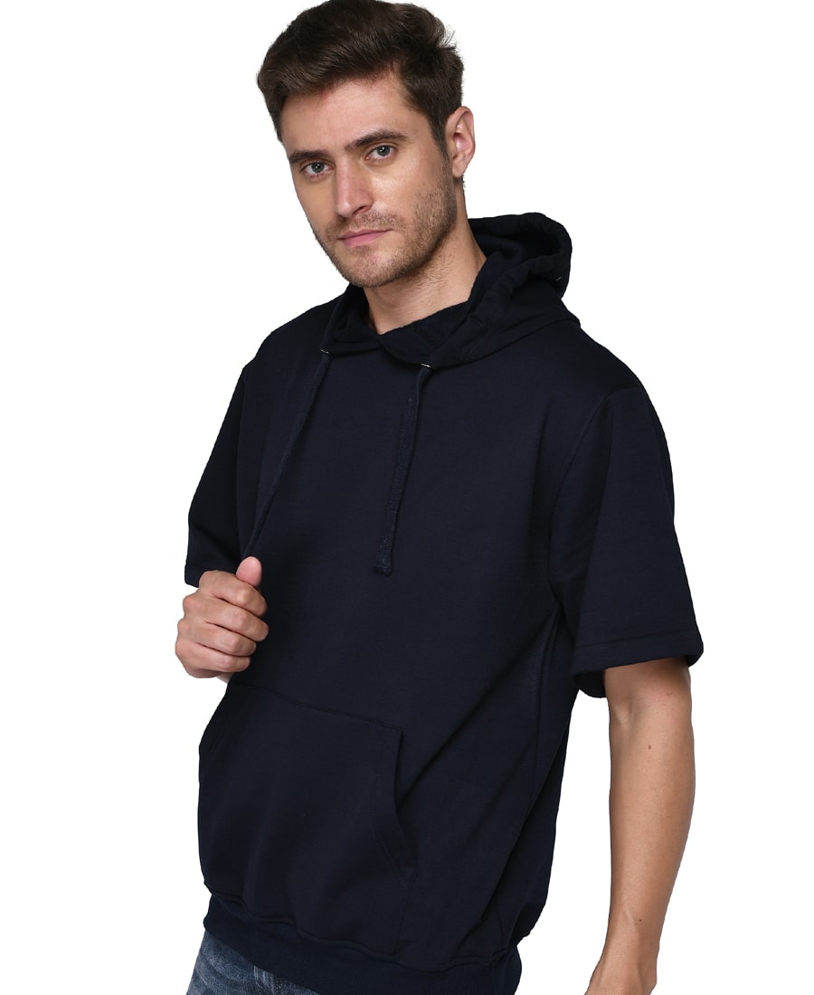 SXV Solid Plain Half Sleeves Sweatshirt Hoodie for Men & Women (NAVYBLUE)