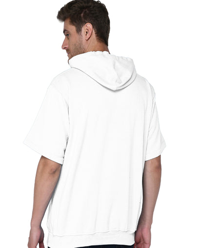 SXV Solid Plain Half Sleeves Sweatshirt Hoodie for Men & Women (White)