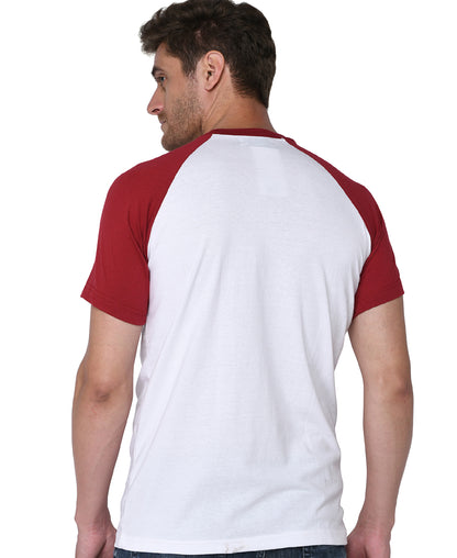 SXV Solid Dual Color Raglan Sleeve T-Shirt for Men (Red-White)