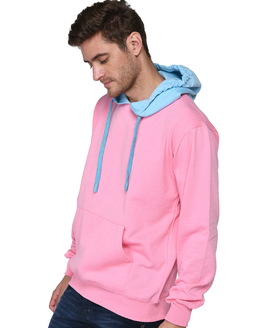 SXV Solid COLOURBLOCKED Sweatshirt Hoodie for Men & Women (Pink,AQUABLUE)