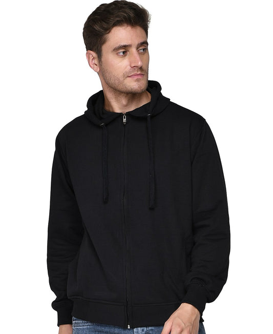 SXV Solid Plain Zipper Sweatshirt Hoodie for Men & Women (Black)