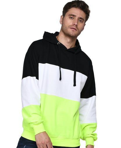 SXV Solid COLOURBLOCKED Sweatshirt Hoodie for Men & Women (Black.White,Neongreen)