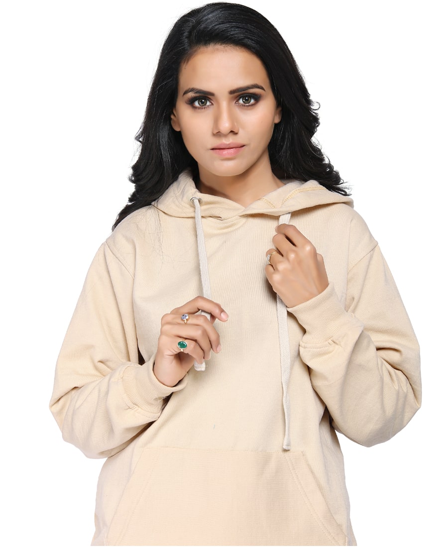 SXV Solid Plain Sweatshirt Hoodie for Men & Women (Cream)