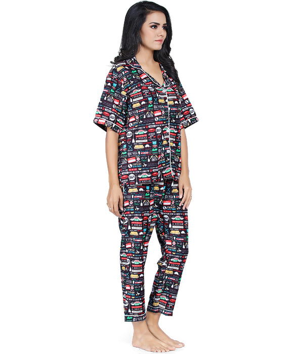 SXV STYLE Women's Cotton Blend All Over Print Friends tv series Pyjama Set